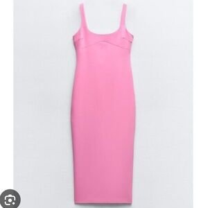 Zara Bright Pink Fitted Midi Dress | M